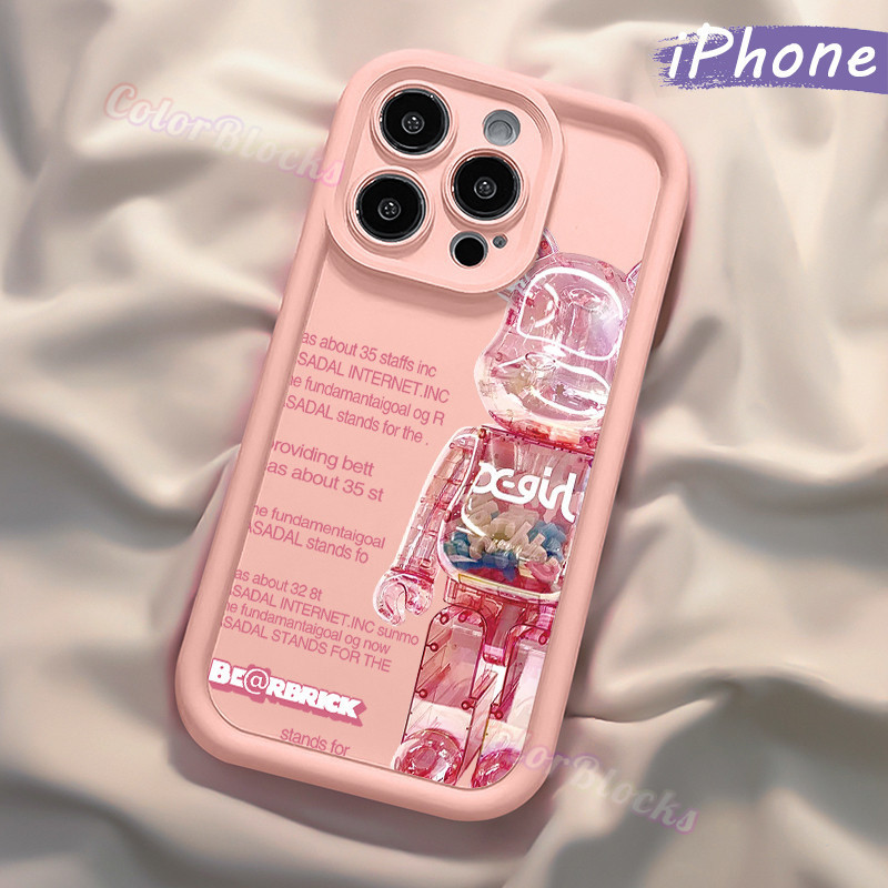 Tren Violent Bear motif SoftCase Pink Casing iPhone 11 13 15 12 Pro Max XR X Xs Matte Murah Soft Cas