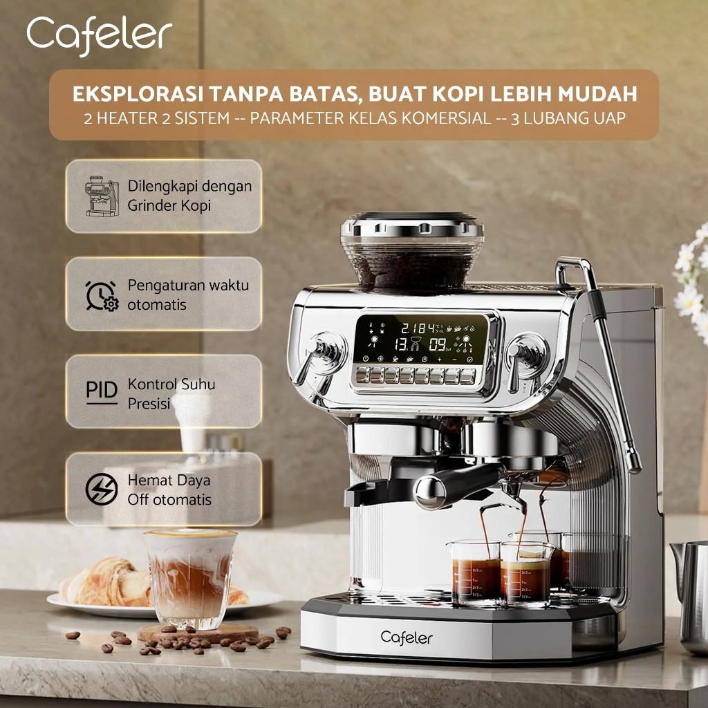Cafeler Mesin Kopi Espresso 2 Heater Sistem Coffee Maker Otomatis Kontrol