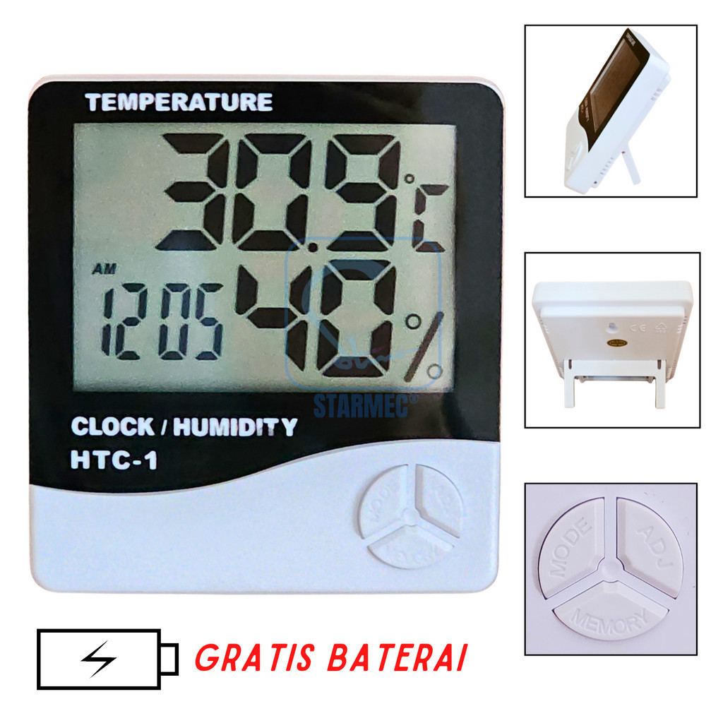 

HTC-1 Hygrometer Termometer Ruangan Digital Jam Thermometer Indoor