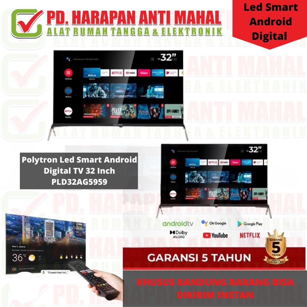 POLYTRON PLD32AG5759 ANDROID (LED 32")*/Polytron Led Smart Android Digital TV 32 Inch PLD32AG5959//P