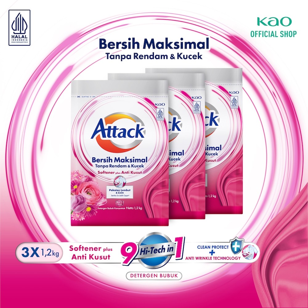 SW45T Attack Plus Softener Deterjen Bubuk Mesin Cuci Top Loading 1200 gr Triple Pack