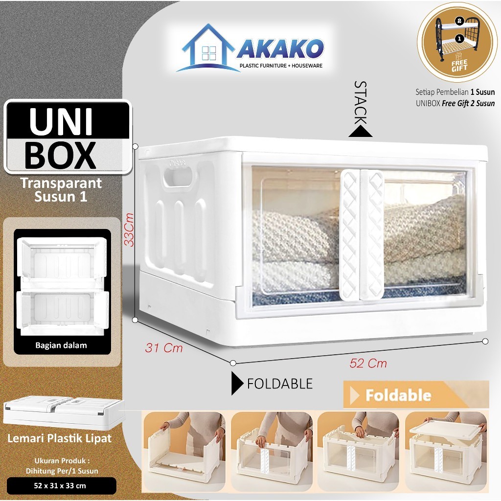 UNIBOX AKAKO BOX PORTABLE STORAGE BOX MULTIFUNGSI AKAKO UNIBOX CABINET 45L STACKABLE BOX