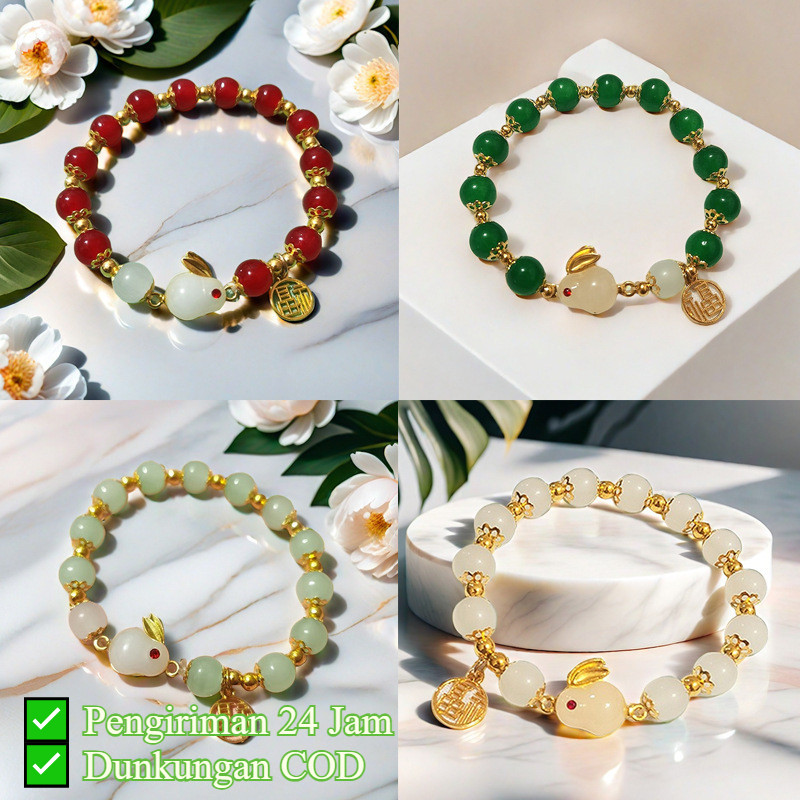 [K.Anissa] Pengiriman 24 Jam Gelang Giok Hetian Kacang Keberuntungan Kreatif Manik-manik Retro Tiong