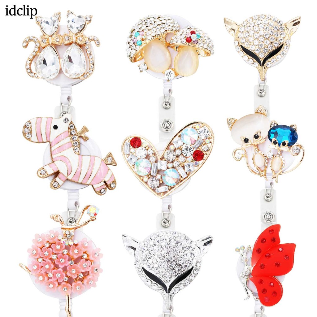 

Idclip 1PC Animal Retractable Badge Holder with Alligator Clip Cord ID Reel Fox Dress Girl Horse Style