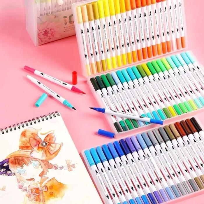

100 Colors Dual Tip Brush Marker Pen Magicfly Watercolour Lukis Sketsa