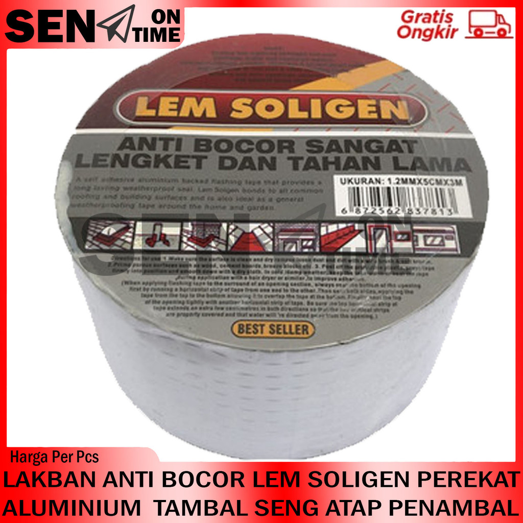 Lakban Anti Bocor Lem Soligen Perekat Aluminium Foil Tambal Seng Atap Penambal Talang Alumunium Almi