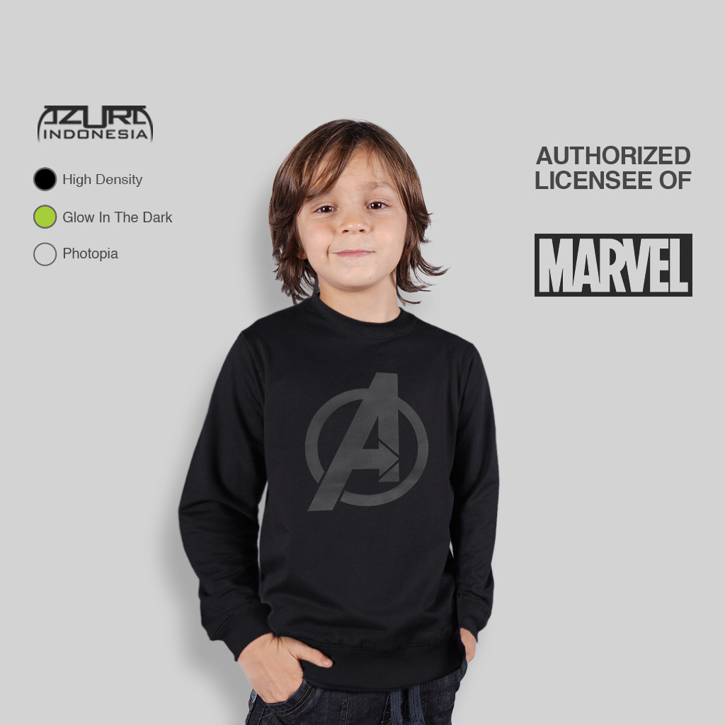 Azura Crewneck Marvel Original Avengers Logo Motif Hexagon Hitam Glow