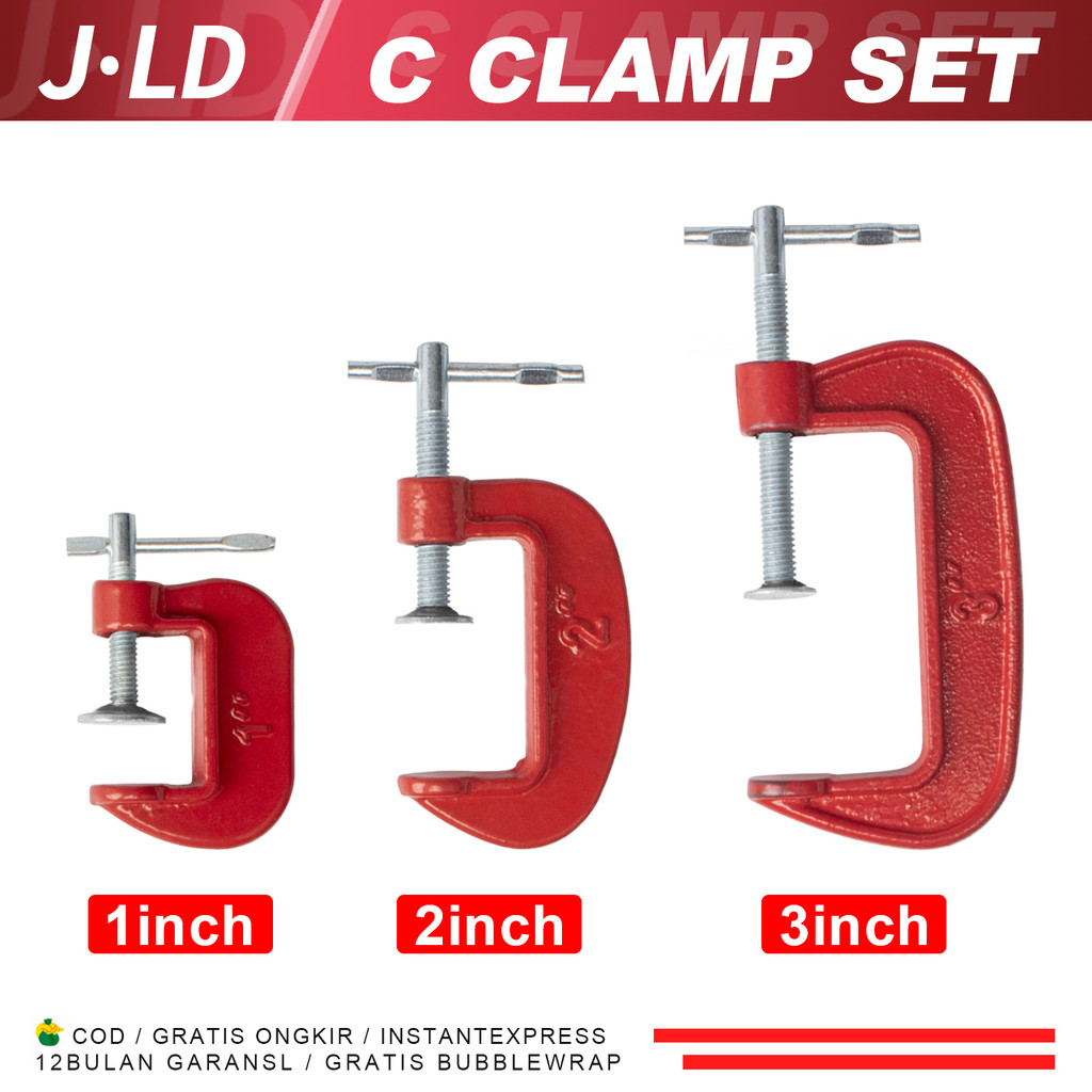 

JLD G Clamp /Kayu Klem Penjempit C /3 Ukuran Pegangan Mudah Diputar Perkakas 1"2"3"Inch