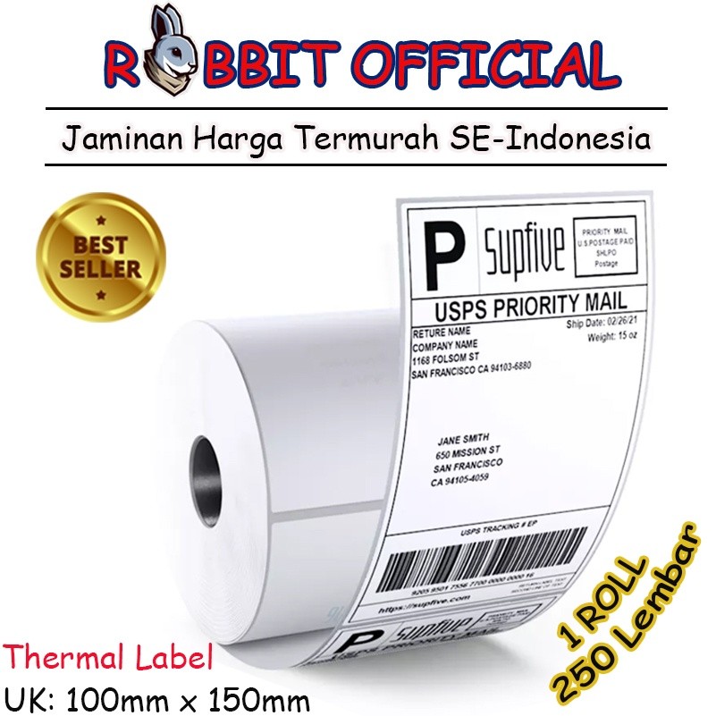 

100 x 150 Thermal Label Barcode 100x150 Direct isi 250 pcs ukuran A6