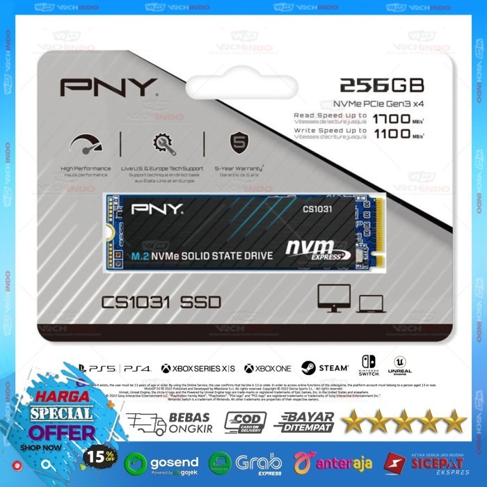 SSD NVMe M2 PNY 256GB CS1031 PCIe - SSD NVME M.2 PNY 256 GB CS-1031 2080 PCIe Gen 3 X4 Top Brand USA