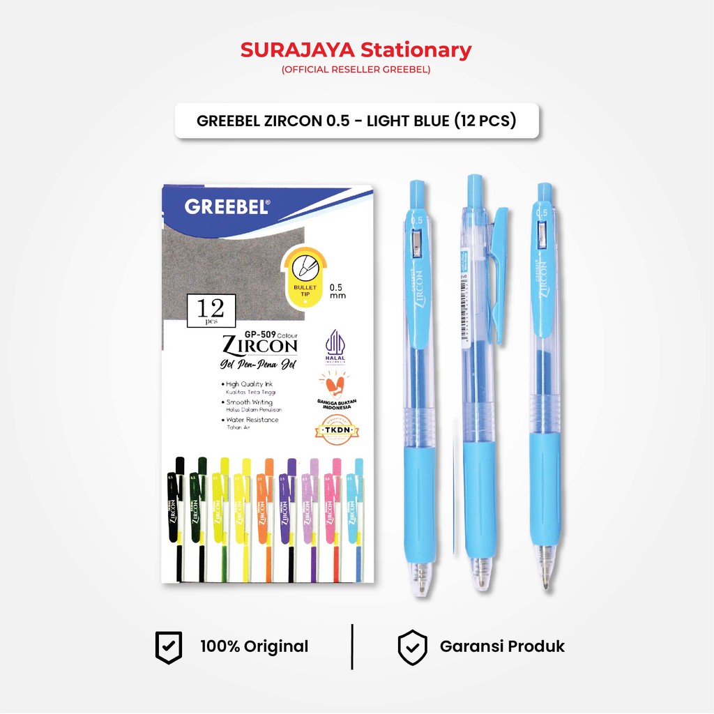 

Bolpen Pulpen Gel Greebel / Gel Pen GP-509 Zircon 0.5 Light Tinta Biru (12PCS/SET) / Ballpen Pena Pulpen Cetek