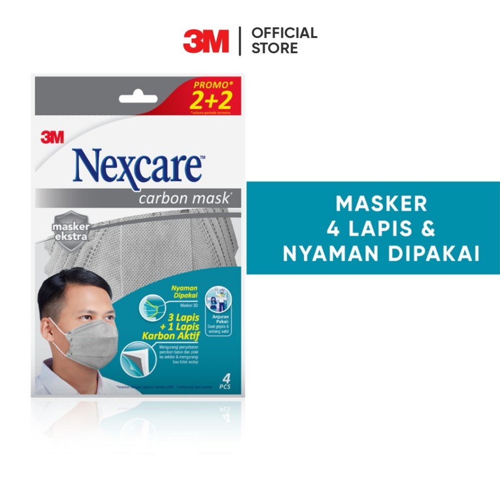 3M™ Nexcare™ Carbon Mask, Masker 4 Lapis , 1 pak, Untuk gejala sakit