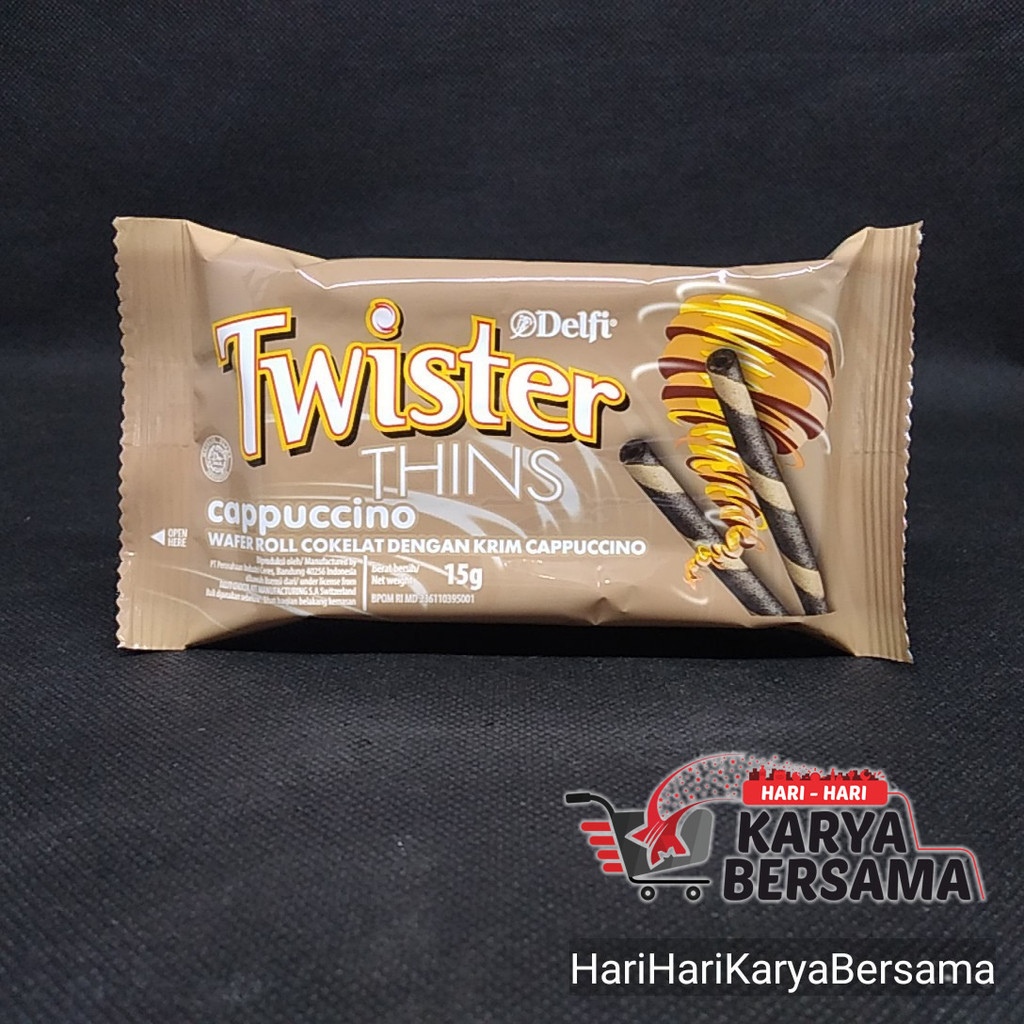 

MAKANAN RINGAN DELFI TWISTER THINS WAFER ROLL CAPPUCCINO 15GR