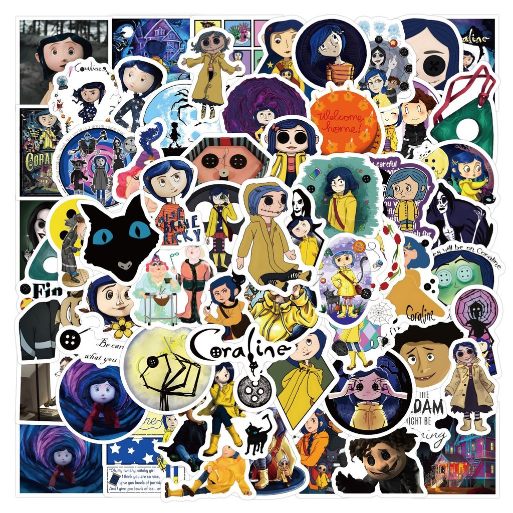 

60pcs/Set Horror Movie Coraline & the Secret Door Stickers Phone Scrapbook Suitcase Cartoon Graffiti Decals Sticker Toy