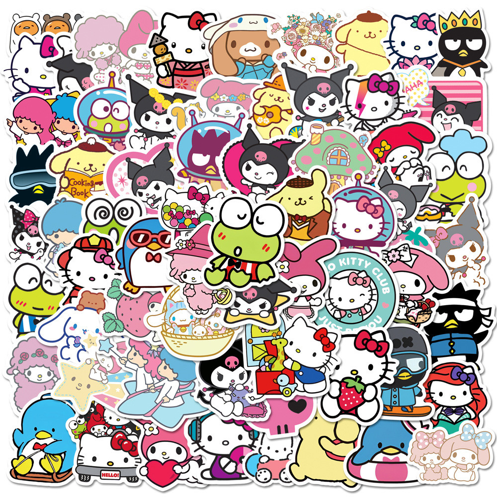 

50/100pcs Sanrio Cartoon Hello Kitty My Melody Kuromi Stickers Notebook Laptop Skateboard Phone Case Sticker Decal for Kids Toy