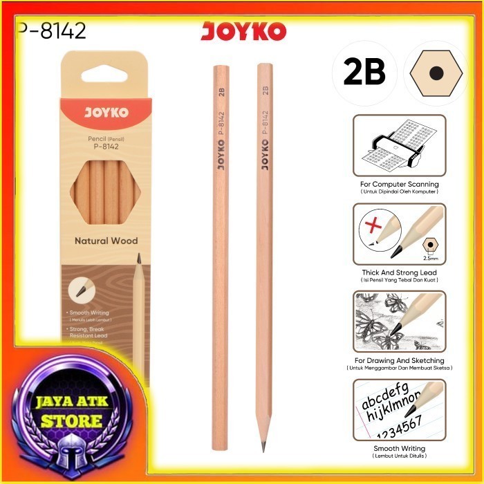 

JOYKO Pencil Pensil P-8142 Natural Wood 2B ECER