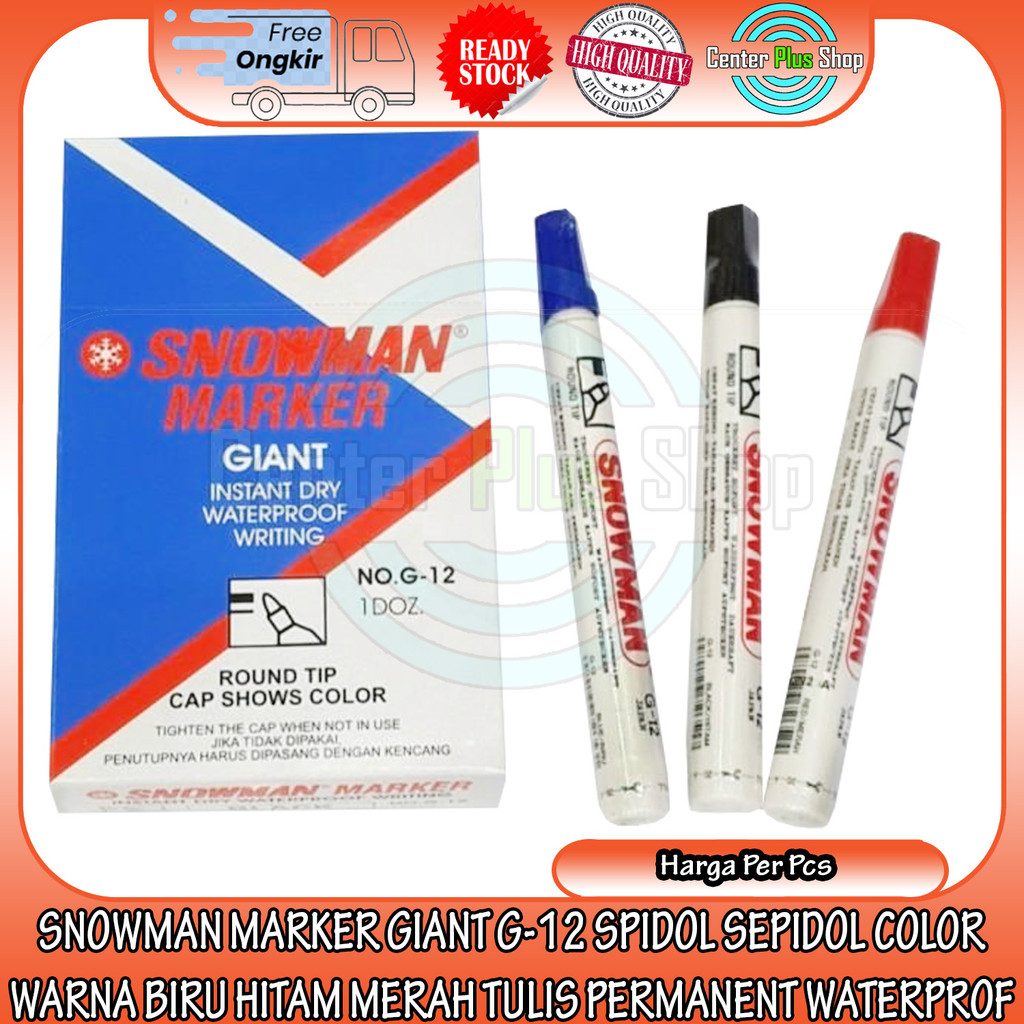 

Spidol Marker Giant G 12 G-12 Permanent Snowman Permanen Waterproof Anti Tahan Air Snowmen Sepidol Warna Hitam Biru Merah Satuan Per Pcs Bolpen Balpen Ball Point Pen Pena Bolpoin Kantor Sekolah Alat Papan Tulis Balpen Lancip Luncip
