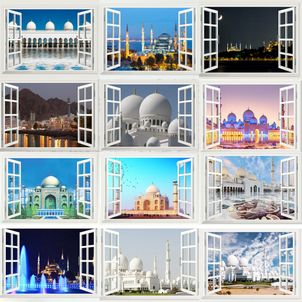 Hiasan Dinding Stiker Masjid / Sticker Dinding Motif Masjid / Stiker Motif Window Mosque - Harga/pc