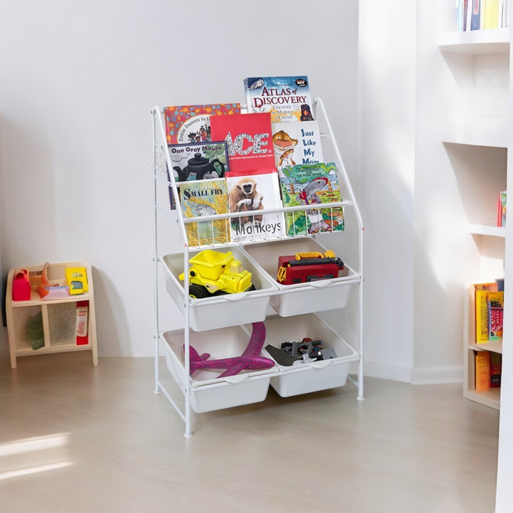 Stora Rak Buku Anak Dengan 4 Tray Plastik - Putih Bookshelf Books Storage Cabinet Kabinet Tempat Buk