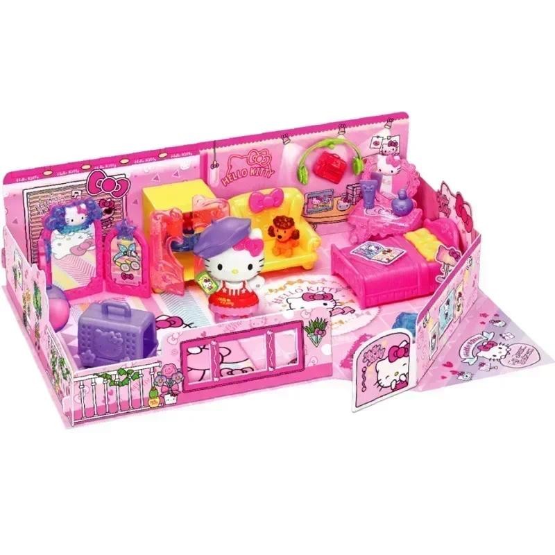 Sanrio Anime Figures Hello Kitty Toys Set Street Corner Story Convenience Store Set Girls' Home Toys