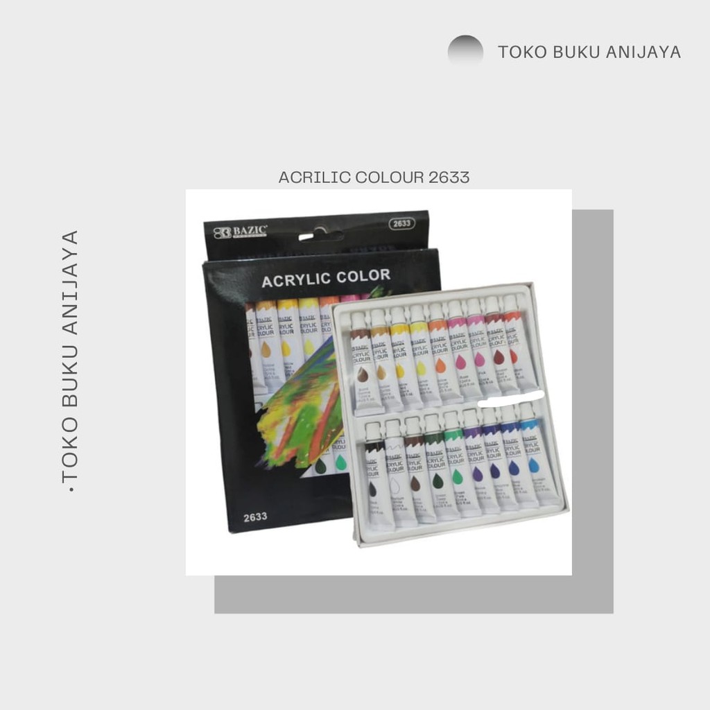 

ACRYLIC COLOR/WATER COLOR MEREK BAZIC 2633 1SET ISI 18WARNA 12ML