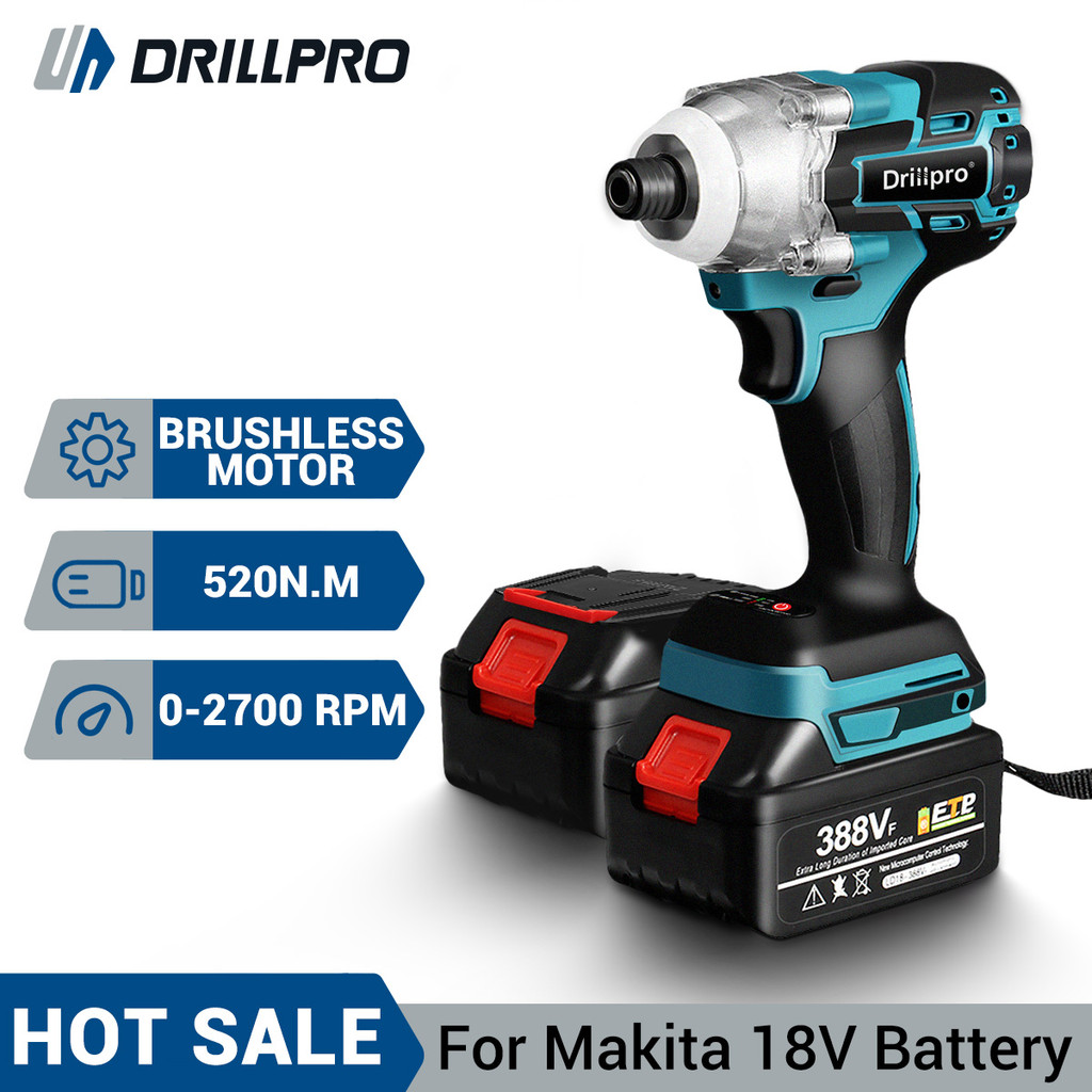 Drillpro 388VF Cordless Brushless Electric Screwdriver 1/4 inch Power Tools Drill Driver + LED Light