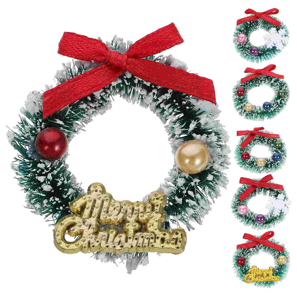 

6 Pcs Christmas House Micro Landscape Decoration Ornaments Garland Decorative Wreath Toy Room Mini Sisal Silk Small Elder