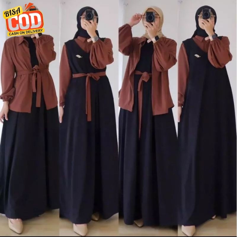 Gamis Overall - Gamis Terbaru 2024 Lebaran Wanita Import Terbaru Crinkle Airflow Size Big Jumbo -  G