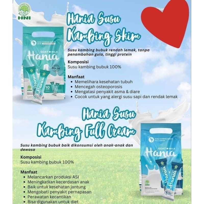 

Halal HANIA SUSU KAMBING FULL CREAM HNI / HANIA SUSU KAMBING SKIM ORI BPOM
