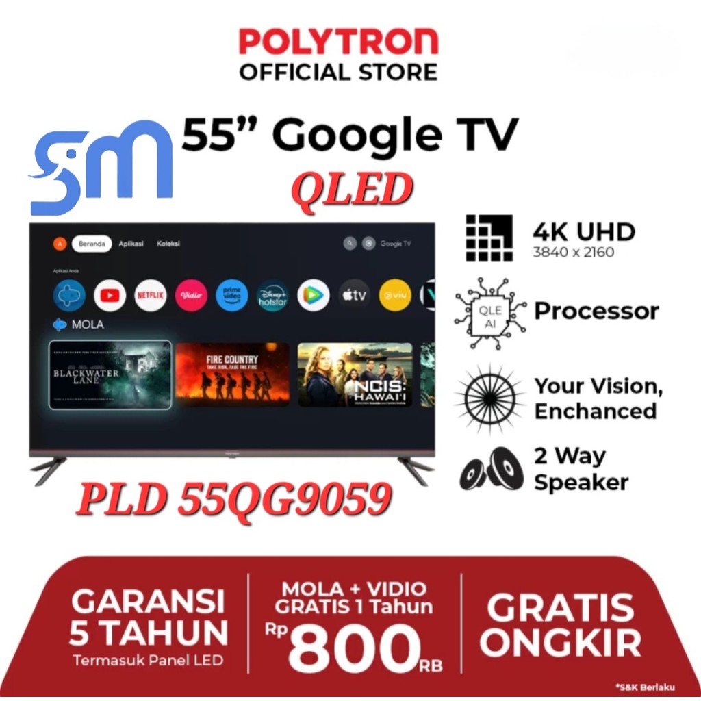 QLED TV Polytron PLD 55QG9059 55 inch LED Google Smart TV EQLED