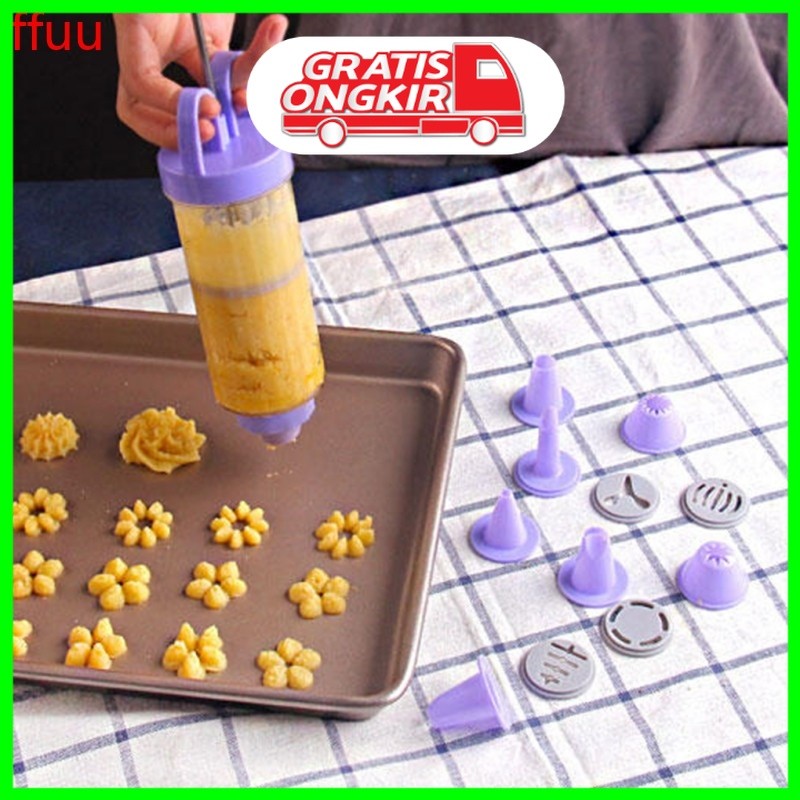 Alat Hias Kue Cetakan Kue Kering Biskuit Krim Motif Bunga Cake Decoration Set 19 in 1