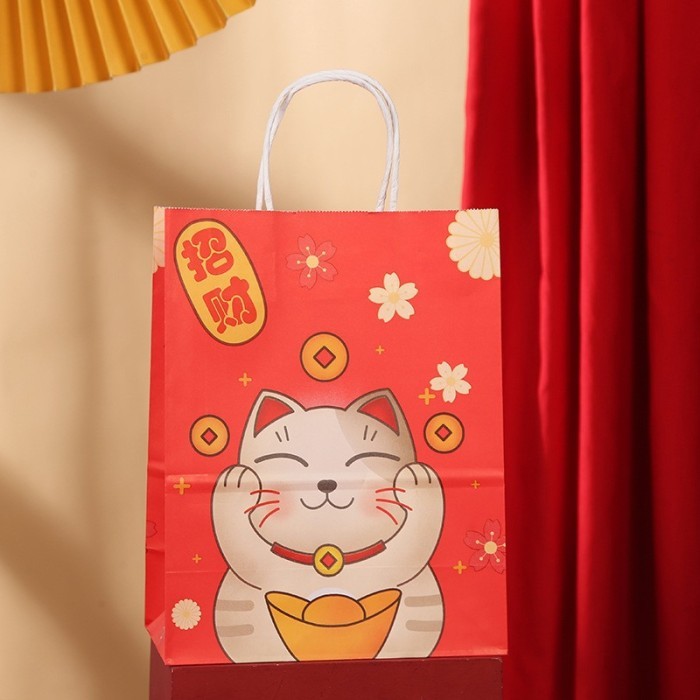 

Paper Bag Imlek Merah Kantong Kado Hampers Hoki Grosir Gift Goodie Bag - MANEKI KUCING