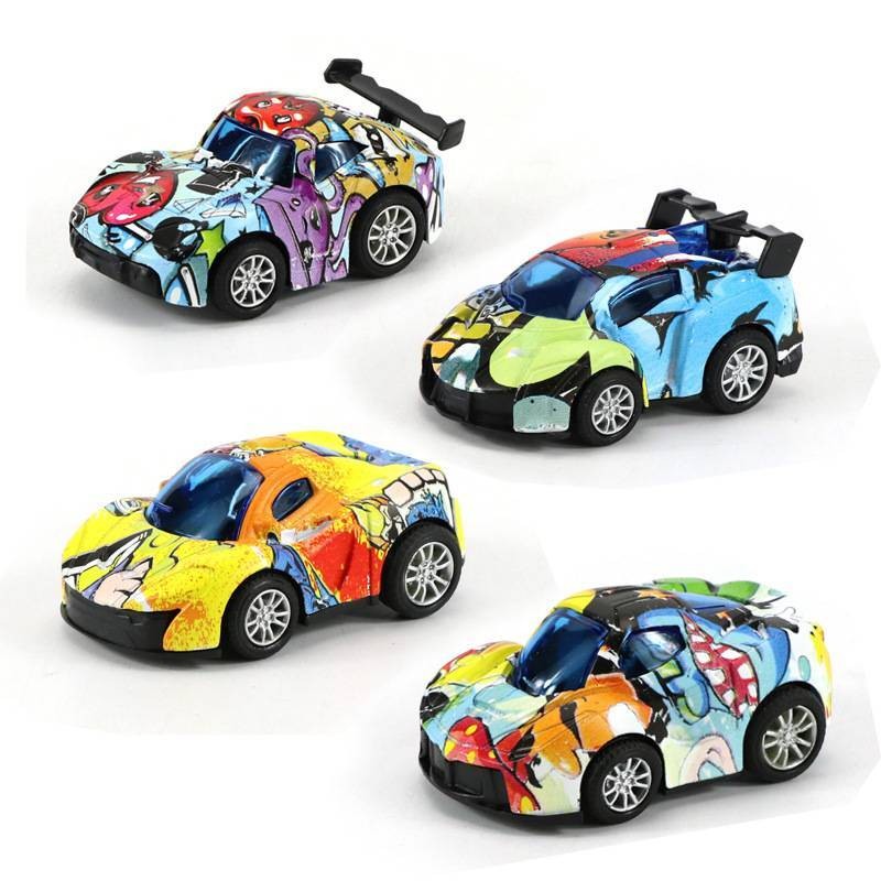 Alloy graffiti powered car model, small car racing Q-version simulation model, boys' car
