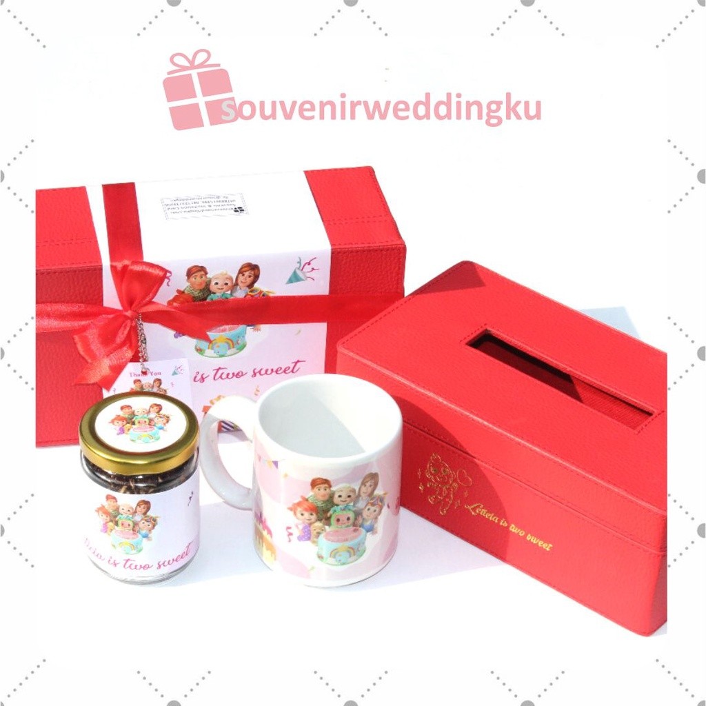 SOUVENIR HAMPERS BABY BORN / 1 MONTH / BIRTHDAY KODE ELLEN (TISU BOX + MUG + COOKIES) | SOUVENIRWEDD