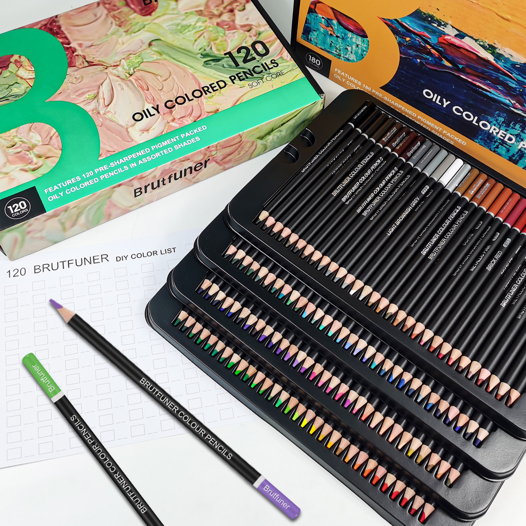 

Brutfuner 72/120/180 Piece Oil Colored Pencils Set Soft Wood Drawing Pencil Sketch Pencil Kit For Artist Student Art Supplies
