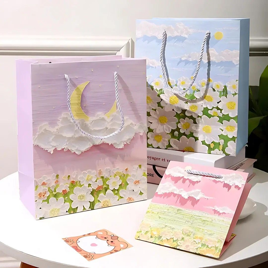 

1-50PCS Gift Bag Creative Oil Painting Portable Gift Bag Holiday Gifts Kraft Paper Gift Bag New Year Gift Bag for Students