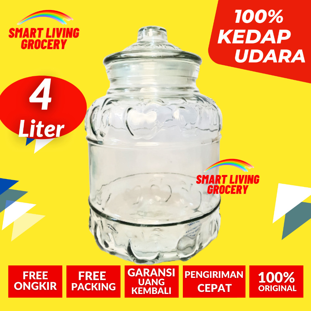 TOPLES KACA KEDAP UDARA 4 LITER TOPLES BOTOL JAR KACA BENING BESAR KEDAP UDARA SET KUE KERING LEBARA