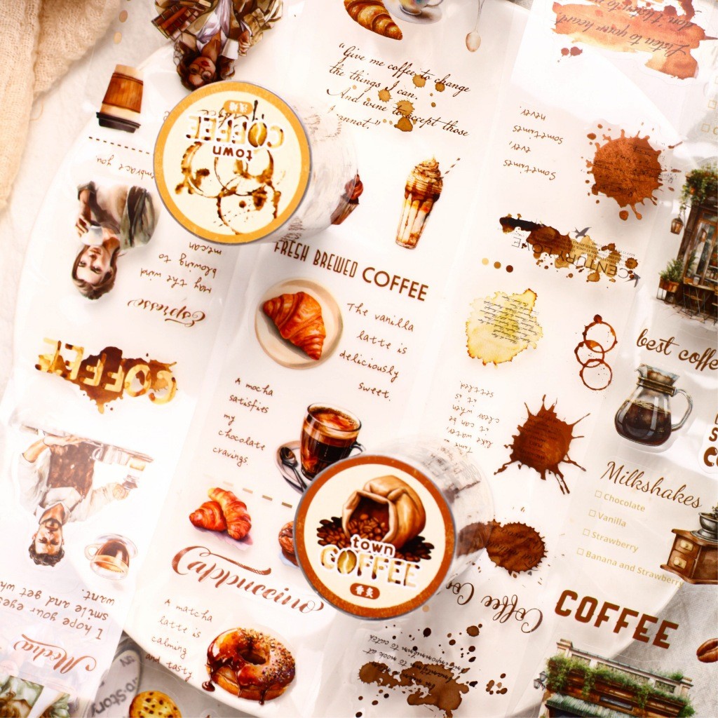 

[Gongjin] Roll Town Coffee TC Washi Tape Sticker Stiker Kopi Croissant Kue Roti Shop