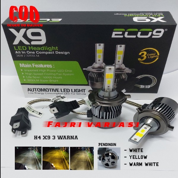 LAMPU LED H4 MOBIL X9 ECO9 3WARNA Hi/LOW