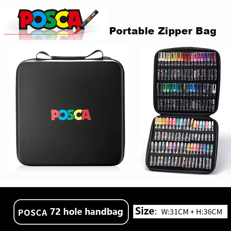 

POSCA Permanent Marker or Multi-Function Carrying Case, Zippered Canvas Pen Holder for 72 Markers Lipsticks Organize Stationary