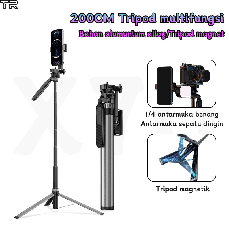 Trbest X70 Tongsis 200CM Tripod Aluminium Multifungsi Tripod Selfie Stick HP Stabilizer Holder Tongk