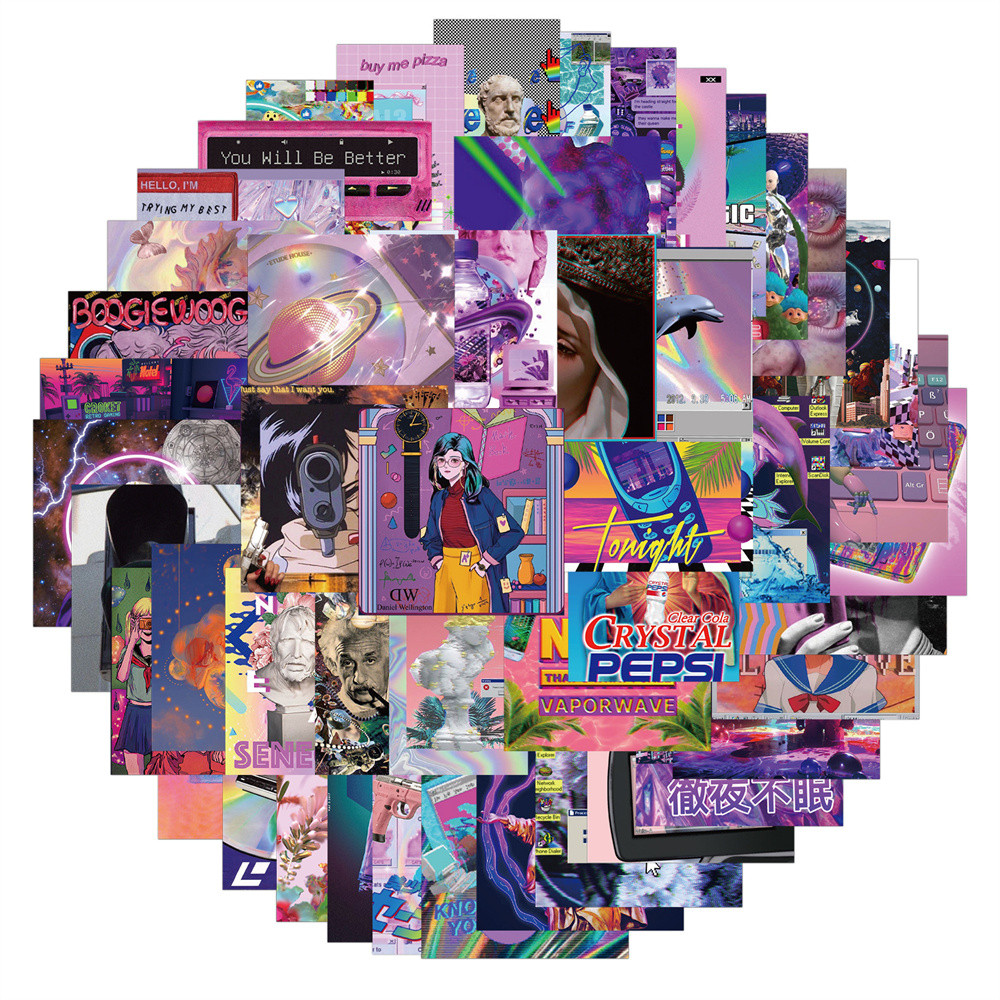 

50PCS Style Steam Wave Girl Graffiti Waterproof Stickers Creative Trendy Notebook Refrigerator Computer Car HelmetDecoration