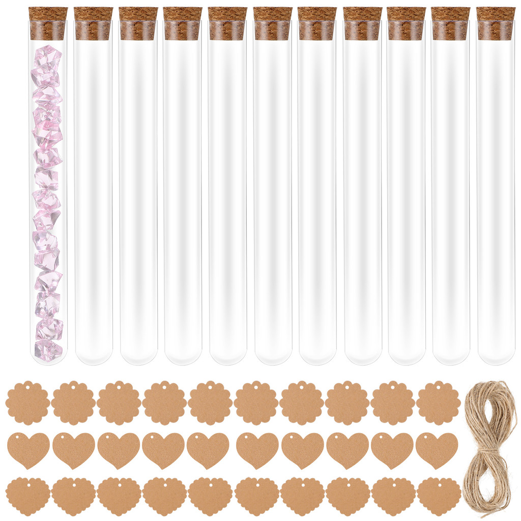 

30pcs Plastic Test Tube Set Clear Tubes with Cork Stoppers Labels Rope Diy Craft Jewelry Artwork Miniature Decor