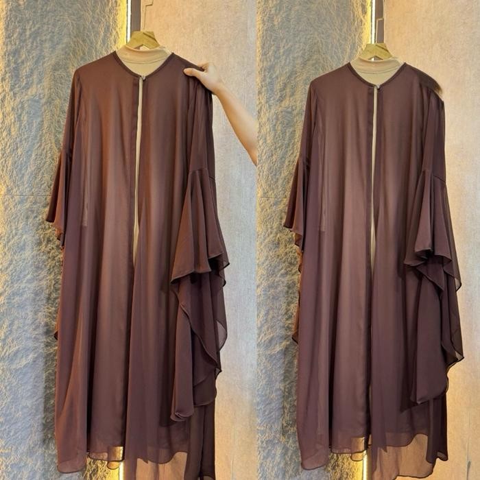 Ameena Abaya Outer Set Inner Ceruty Polos Burgundi Adem Folwy Wanita Muslimah  Dress Gamis Mewah Pes