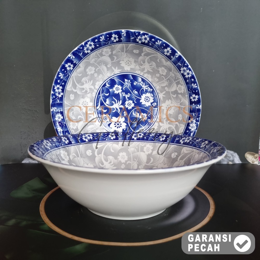 WINSTON 1pcs Bowl Keramik 9in FLOWER BLUE Mangkok Makan Mangkok Dalam Jumbo 23cm