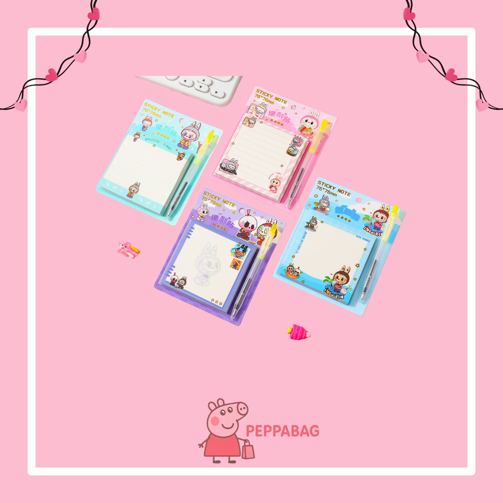 

Sticky Note Premium 70 lembar LABUBUKertas Bermotif Plus Pena Kertas Catatan Pengingat - ES0423