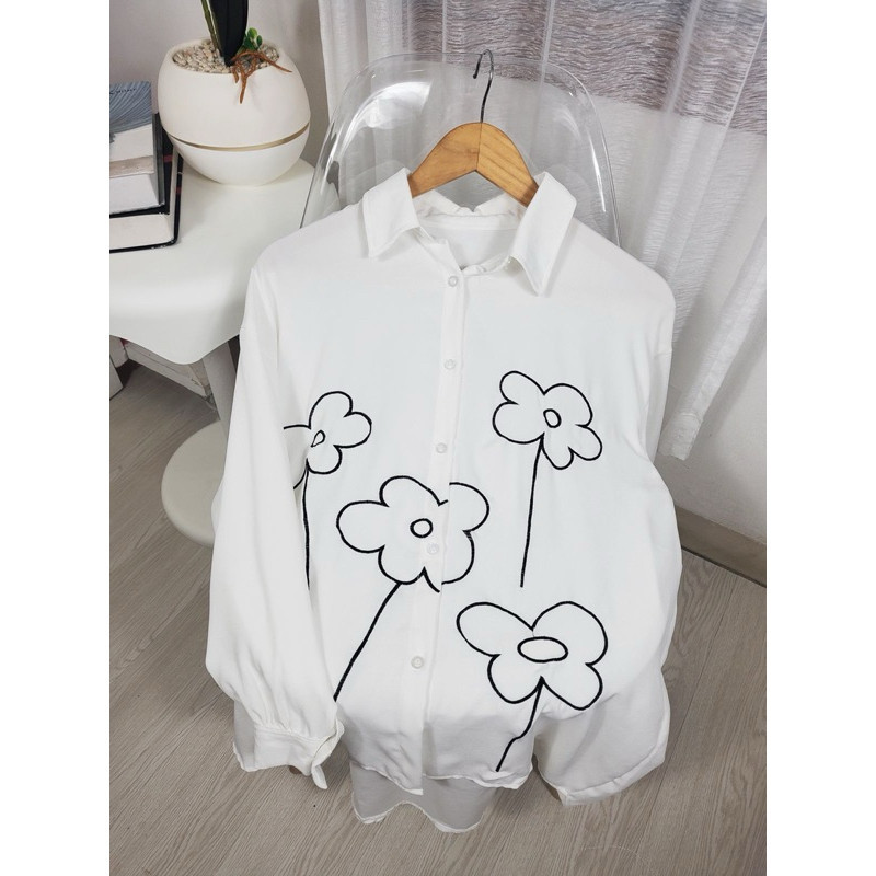 ZERAX - ZFS BLOUSE NAILA WANITA KANTORAN BAJU KERJA PUTIH BORDIR / FELLA BLOUSE BORDIR / ATASAN BAJU