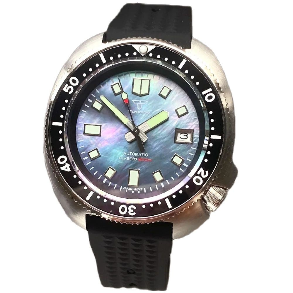 Jam Tangan Pria Tandorio NH35 MOP Dial Watch for Men Captain Steel Mechanical Diving 20Bar Silicone 