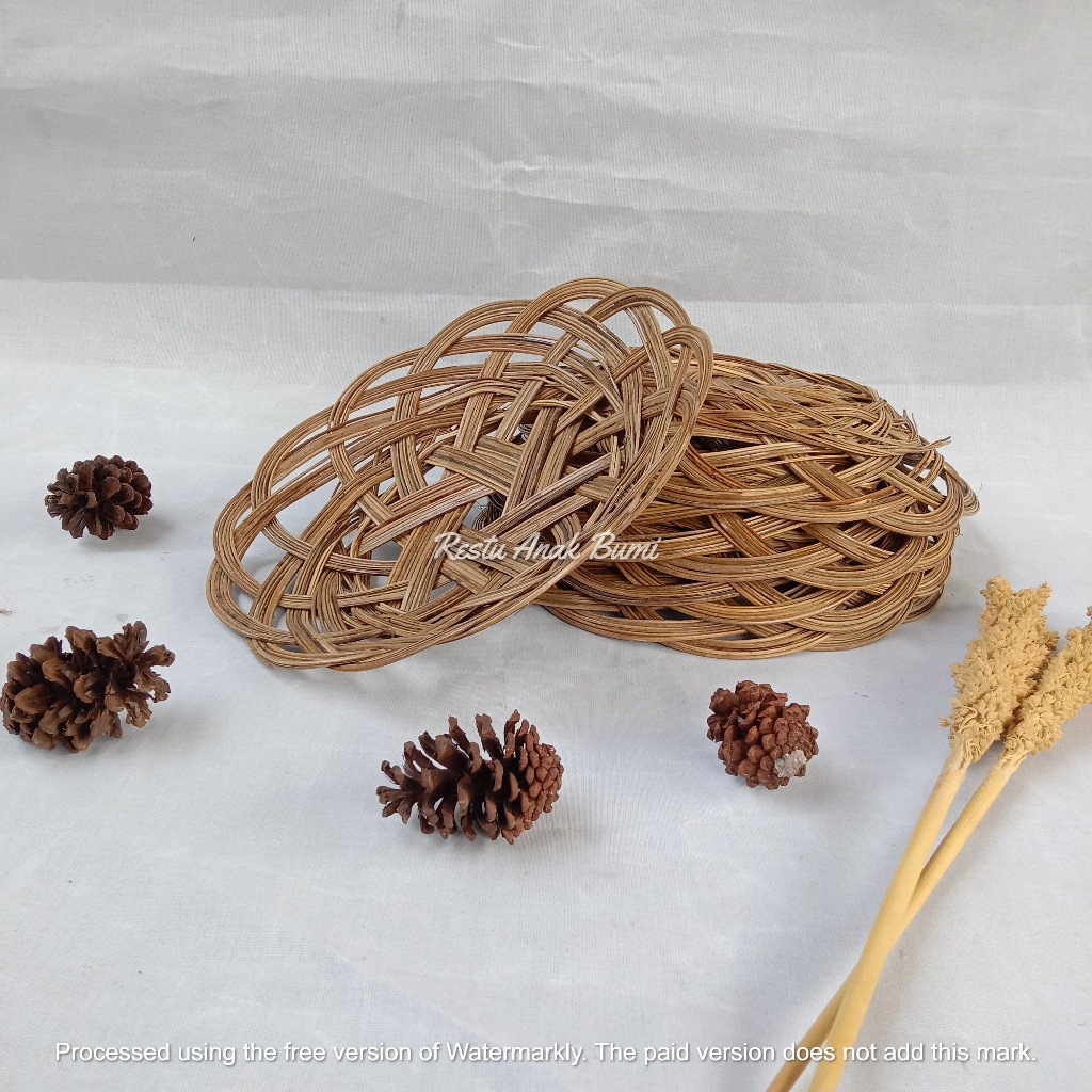 Piring Lidi Bulat Anyaman 24cm  | Alas makan | piring saji bambu | Tempat Snack | Wadah Saji | Makan