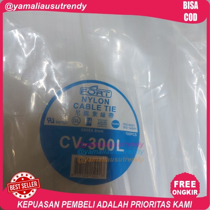 Free Ongkir Nylon Cable Tie CV 300L Fort per pack 300x4.8mm - Hitam